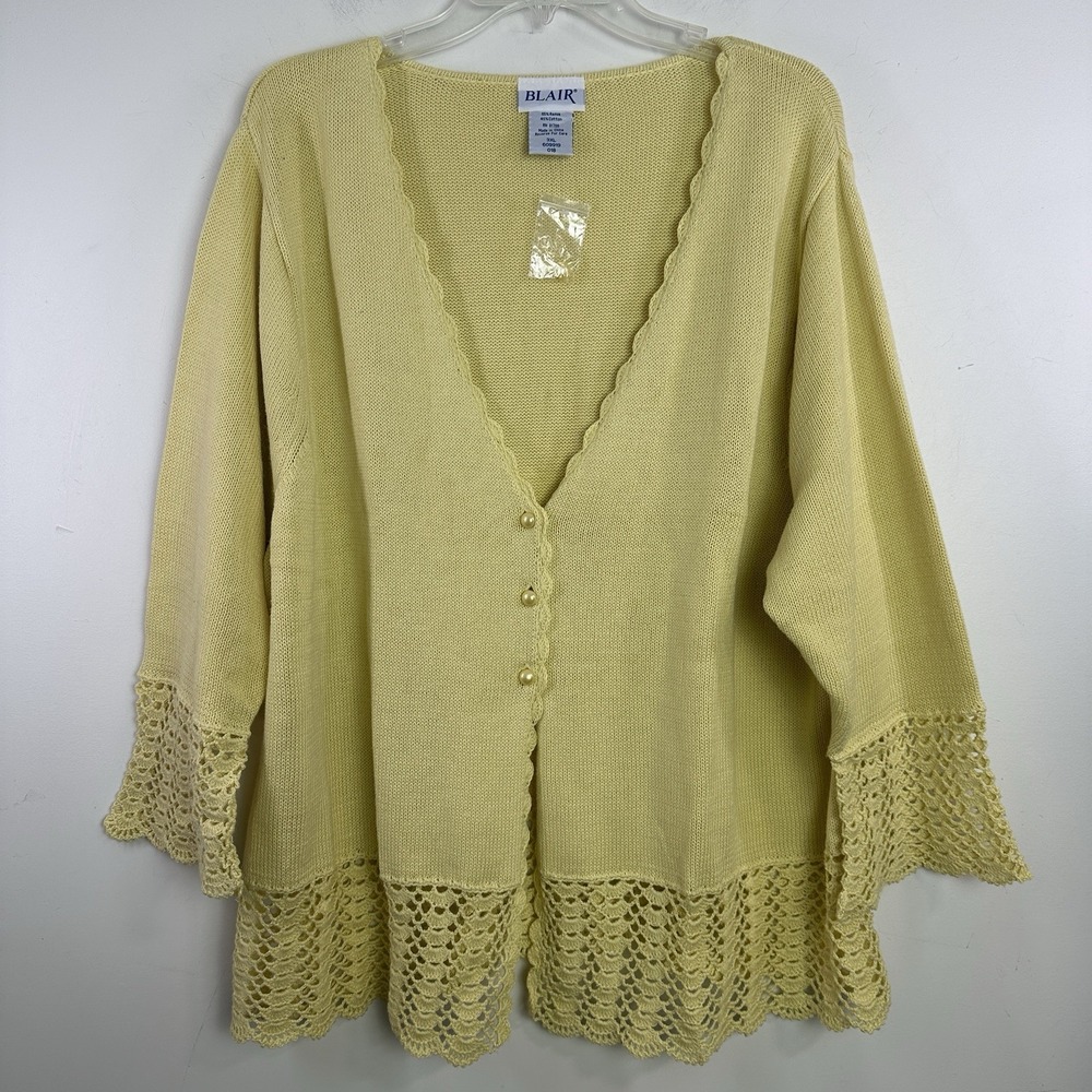 Blair Cardigan Womens Sz 3X Yellow Y2K Crochet Boho Cottage‎ Vintage NEW